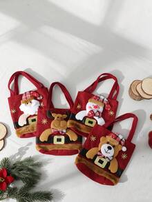 1pc Christmas Plush Doll Gift Bag Set With Sturdy Handles - Features Santa Claus, Snowman, And Reindeer Patterns. Durable And Reusable Holiday Gift Bags, Suitable For Candy And Stocking Stuffers, High-Quality Stitching, Ideal For Holiday Wrapping - Multicolor - View 5