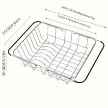 1pc Premium Adjustable Sink Drainer Basket, Telescopic Over-The-Sink Multi-Function Dish Drying Rack, Suitable For Plates, Bowls, Cups And Kitchen Utensils - L - View 9
