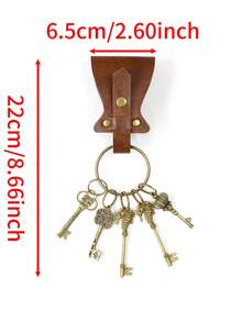 Medieval Vintage PU Leather Key Holder Set, Belt Pouch With Antique Skull Key, Halloween Renaissance Cosplay & Live Action Roleplay Costume Prop - A - View 8