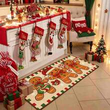1pc Christmas Series 3 Gingerbread Man Candy Pattern Printed Faux Wool TPR Bottom Door Mat, Bathroom Mat, Kitchen Mat, Laundry Room Mat, Holiday Atmosphere Decoration, Home Decor, Party Decor, Wedding Decor, Dining & Kitchen Decor - Multicolor - View 2