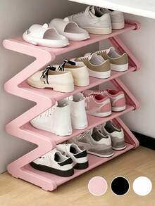 Z-Shaped Plastic Shoe Rack Floor-Standing Storage Rack Multi-Functional Large Capacity Storage Rack Easy To Assemble Home Dormitory Essential Space-Saving Suitable For Living Room Bedroom Home Decoration - Multicolor - View 3