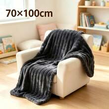 1pc Luxury Double-Sided Faux Rabbit Fur Blanket - Comfortable Striped Flannel, Medium Thickness, Lightweight And Breathable, Soft As A Cloud, Warm And Cozy, Suitable For Napping, Office, Camping, Sofa - Multi-Functional Polyester Bedspread, Christmas Gift - Dark Grey - View 14