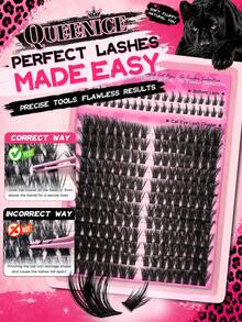 Queenice Cat Eye Lash Clusters, Thick & Wispy DIY Individual False Eyelashes, With Bottom Lashes, Ultra Soft Lightweight Segmented Eyelash Extensions, Reusable Long Lasting Volume Lashes, Flared Winged Eye Look For Daily, Party, Halloween & Cosplay Eye Makeup - D - View 9