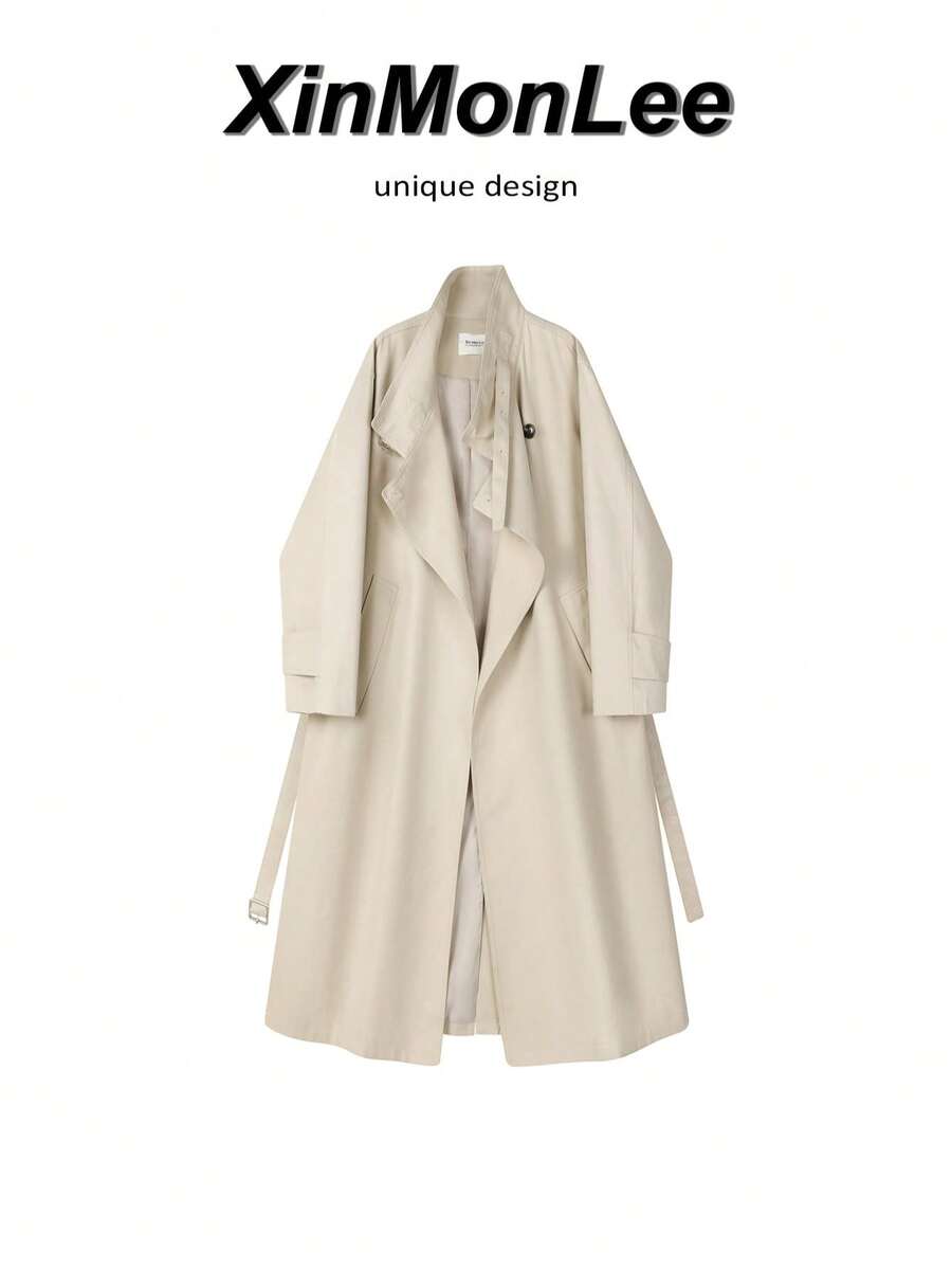 Premium Elegant Korean Style Loose Casual Stand Collar Button Coat Jacket, Suitable For Campus, Office And Daily Wear, Spring And Autumn - Apricot - View 1