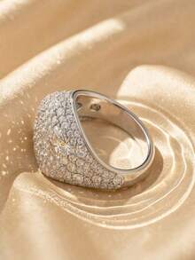 SWAROVSKI Curved Full Pave Crystal Ring, Wide Band Starry Sky Ring, Birthday Gift For Girlfriend - Silver - View 4