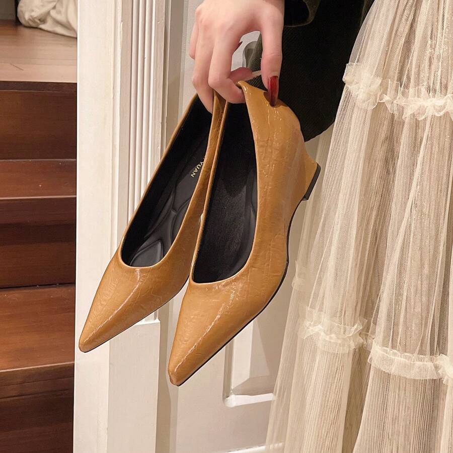 2026 New Women's Pointed Toe Low-Cut Wedge Pumps, Comfortable Versatile Elegant Shoes Suitable For Office And Party - Yellow - View 1