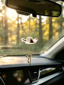 1pc Western Cowboy Hat Bow Pendant Car Interior Hanging Decoration, Car Decoration Accessory, Car Interior Ornament - A - View 3