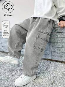 Tween Boy's Fashionable Straight Leg Casual Denim Jeans - Grey - View 1