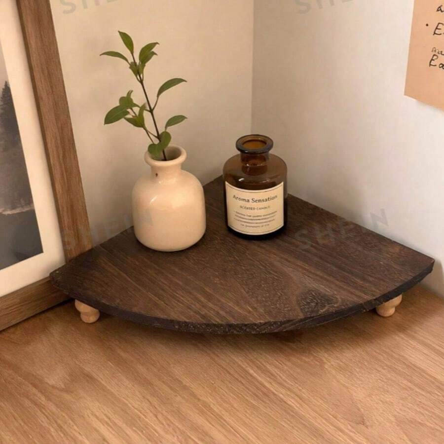 1 st platsbesparande vintage hörnhylla i trä, multifunktionell displayhylla, rustik brun, lämplig för kök, kaffebar, lantlig badrum, matsal, lantlig inredning, väggmonterad förvaringsorganizer - Brun - Visa 1