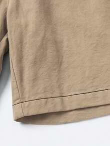 Men's Casual Short Sleeve Single-Breasted Shirt And Drawstring Waist Pocket Shorts Beach Set - Mocha Brown - View 9