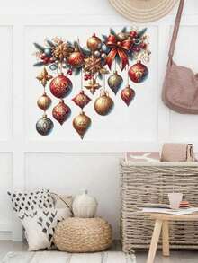1pc Classic Christmas Door Sticker Bow Christmas Ball Wall Decal Self-Adhesive Living Room Sticker Bedroom Sticker Home Decor Room Decor Bedroom Decor Kitchen Decor Wall Sticker - Red - View 8