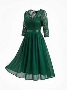 Women Midi Dresses - Dark Green - View 3