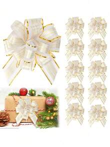 6pcs - Bowknot Gift Packaging Ribbon Bows, Christmas Large Red Ribbon Bows - Reusable Birthday Ribbon Bows For Packaging Boxes And Decorations, Gift Wrapping Wedding Baskets Birthday Party Gift Boxes And Flower Decorations, Christmas Gift Decorations, Christmas Party Supplies (White) - A - View 1
