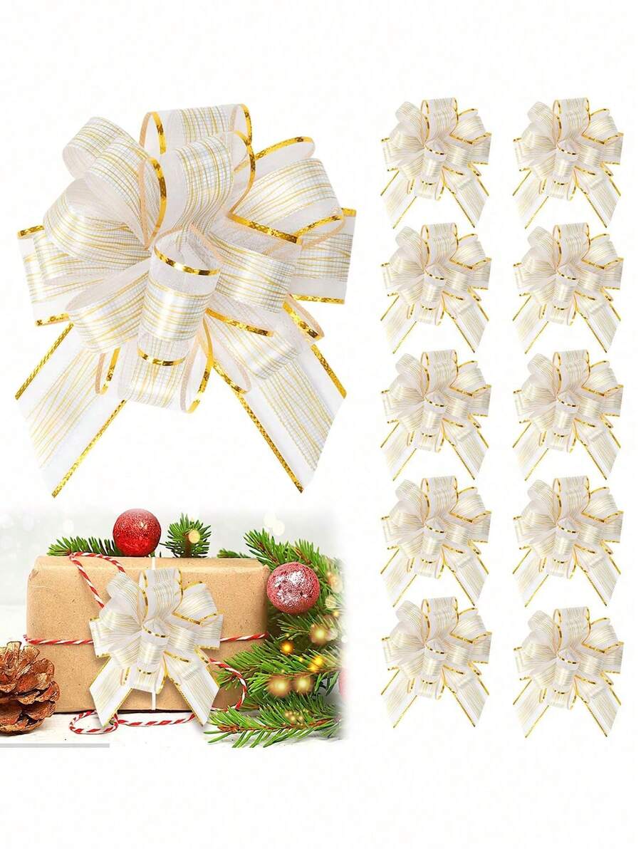 6pcs - Bowknot Gift Packaging Ribbon Bows, Christmas Large Red Ribbon Bows - Reusable Birthday Ribbon Bows For Packaging Boxes And Decorations, Gift Wrapping Wedding Baskets Birthday Party Gift Boxes And Flower Decorations, Christmas Gift Decorations, Christmas Party Supplies (White) - A - View 1