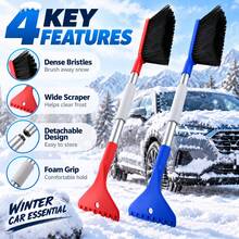 1pc 2-In-1 Car Snow Brush And Ice Scraper, 62cm Detachable Long Handle Snow Removal Tool With Dense Bristles And Foam Grip, Suitable For Car, SUV And Truck Windshield Defrosting And Snow Removal, Red/Blue Winter Car Accessory, Perfect Christmas And New Year Gift For Female Drivers - How Much - View 3