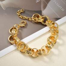 1pc Hip Hop 18K Gold-Plated Carved Rough Round Copper Bracelet, Suitable For Men And Women Daily Party Gift Giving Wear, Fashionable Punk Jewelry - Gold - View 1