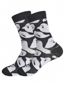 1/6 Pairs Men's Halloween Mid-Calf Socks, Personalized Ghost Design, Multi-Pack Plus Size Mid-Calf Socks - Multicolor - View 23