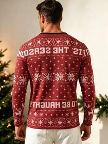 Men's Christmas Santa Claus Print Henley Collar Long Sleeve T-Shirt Top - Multicolor - View 6