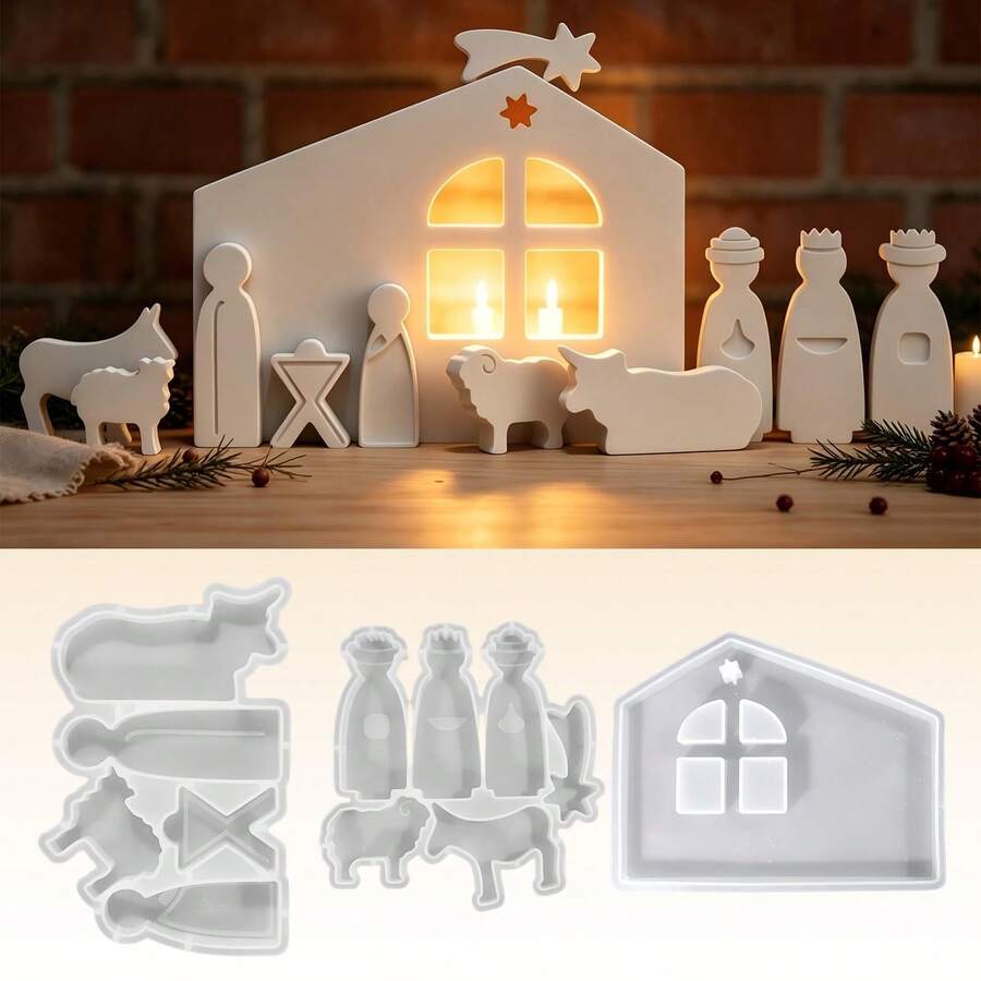3pcs Jesus Birth Scene Silicone Molds, Manger Figures Resin Casting Molds, Suitable For Plaster, Resin, Candle, Soap And Other Handicraft Making, DIY Room Decor Molds - Mold - View 1