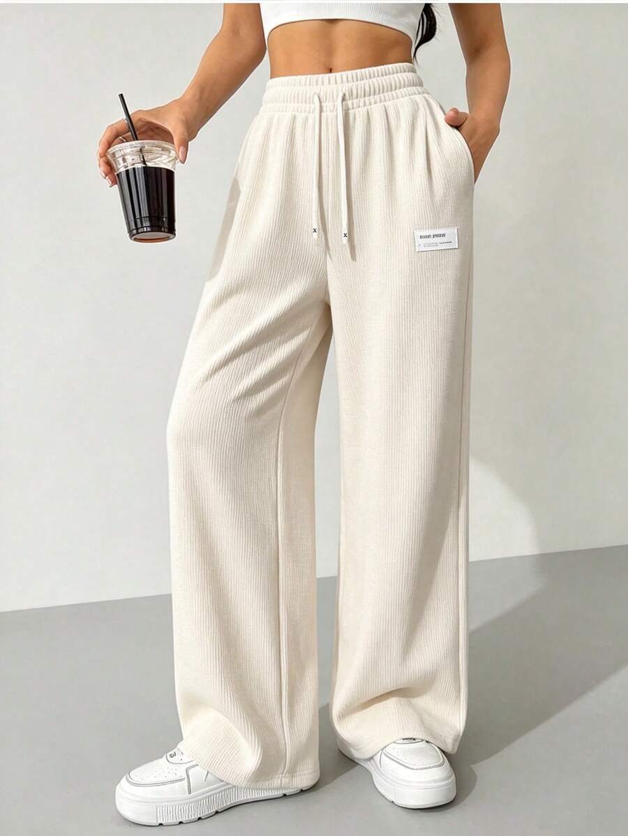 Corduroy Wide Leg Sweatpants Women Autumn/Winter New High Waist Drawstring Loose Draped Straight Leg Long Pants - Khaki - View 1