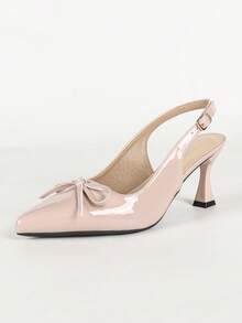 Women's Pink Versatile Metal Buckle Backless Pointed Toe Closed Toe Bow Elegant Slimming High Heels - Pink - View 2