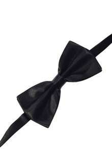 1pc Men's Solid Color Double Layer Bowknot, Polyester Wedding Groom Groomsman Host Server Bowtie - Black - View 6