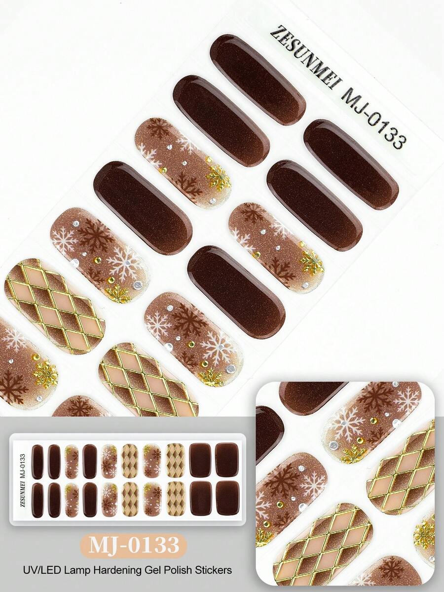 Christmas Semi Cured Gel Nail Strips, 20Pcs Long Lasting Salon Quality Wraps, Easy Apply & Remove Gel Nail Stickers With UV Light