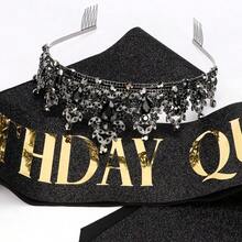 Birthday Queen Crown And Sash For Women, Rhinestone Tiara With Satin Birthday Queen Sash, Birthday Party Decorations Photo Booth Props Gifts - Multicolor - View 10