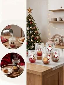 1pc Santa Claus Cartoon Double-Wall Insulated Glass Cup, Christmas Fun Gift, Suitable For Christmas Holiday Family Enthusiasts And Friends Gift - Multicolor - View 2