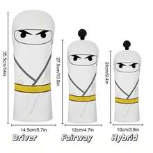 Samurai Pattern Black And White Golf Club Head Covers Provide Protection And Style, 1st Wood 3/5th Wood UT Wood Rod Cover Protector, Durable Design Suitable For All Types Of Golf Clubs, Essential Accessory For Golf Enthusiasts - White - View 3