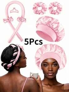 5/1pc Heatless Curling Headband Set, Includes: Heatless Curler, Satin Sleep Cap, Heatless Headband, Hair Scrunchie, Soft Sleep Cap, Comfortable And Flexible Styling Tools, Suitable For Women's Long Curly Hair Styling - Multicolor - View 12