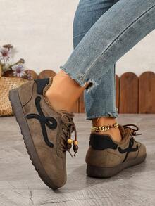 Women's Winter Warm Thick Lining Closed Toe Boots, Solid Color Drawstring Design Low-Top Fashion Flat Snow Boots - Brown - View 6