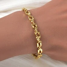 سوار سلسلة مستطيل من الفولاذ المقاوم للصدأ مطلي بالذهب عيار 18 قيراط، مجوهرات نسائية بأسلوب بسيط وعصري - الذهبي - مشاهدة 3