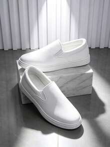 Men's Casual Sports Sneakers, Non-Slip Student Skateboard Shoes, Versatile All-Season Design - White - View 3