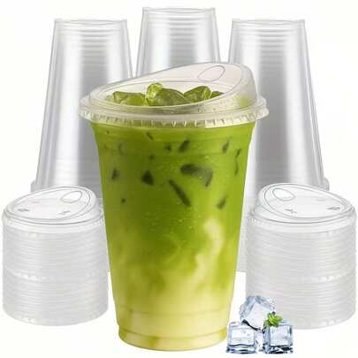 Thickened Transparent Milk Tea Cup With Flip Lid, Popular Strawberry Drink Cold Beverage Takeout Cup, Commercial Plastic Cup For Coffee Shop Juice And Fruit Tea;;With Sealed Flip Lid, No Leakage, Suitable For Milk Tea, Fruit Tea, Cold Drinks, Perfect For Coffee Shop Takeout And Street Stalls;;This Product Is A Reusable Plastic Coffee Drinking Cup, Not A Disposable Item, Can Be Cleaned And Reused