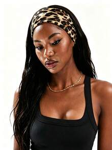 1 Brown Leopard-Print Bohemian-Style Sports Yoga Headband – Unisex, Sweat-Wicking, Stretchy, And Soft - Multicolor - View 2