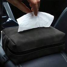 1PC Suede Plush Hanging Car Tissue Box, Delicate Plush Surface Luxury Style, Hanging Design Saves Car Space, Convenient Tissue Dispensing, Beautifies Car Interior - Faux Leather Plush Tissue Box - View 6