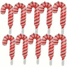 10pcs Mini Red & White Striped Candy Cane Shaped Foil Balloons For Valentine's Day, Christmas Party, Gathering Decoration - View 5
