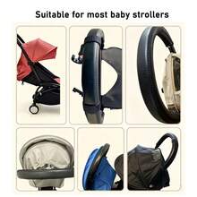 1pc Universal Stroller Handlebar Protective Cover PU Leather Removable Washable Zipper Stroller Handle Cover Accessory - Black - View 3