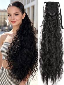 Ekstensi Rambut Ekor Kuda Keriting Bergelombang Serat Sintetis 16-34 Inci, Potongan Rambut Ekor Kuda Keriting Bergelombang Alami Hitam, Halloween - MultiWarna - View 18
