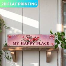 2D Flat Single Piece, Vintage Metal Sign Decor "This Is My Happy Place", Pink Rose Design, Retro Style Wall Art, Suitable For Home, Bedroom, Patio, Garage - Perfect Housewarming Gift (Random Style) - A - View 3