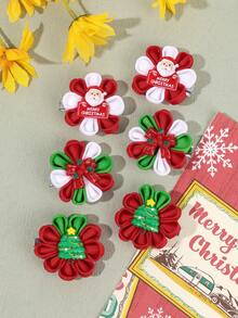 2-6Pcs Christmas Ornament Bow Hair Clips, Hair Clips For Girls Flower Girl Ribbon Decor Alligator Clips Party Hair Accessories For Kids - Multicolor - View 12