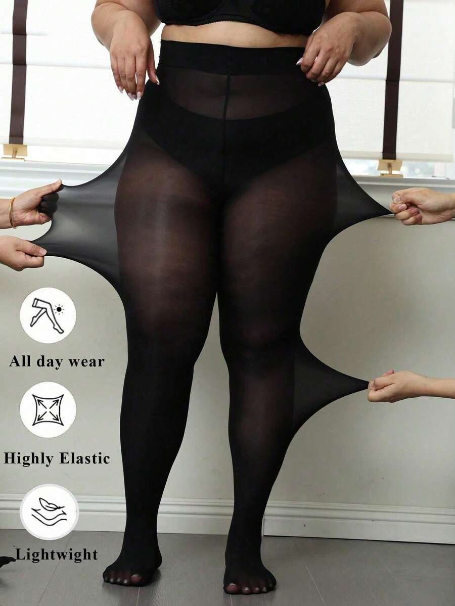 Women's Plus Size Sheer Tight Leggings High Waist Super Elastic Black Pantyhose, Lightweight Soft Opaque Tights, All-Day Wear Elastic Socks, Suitable For Daily Wear And Party - Black - View 1