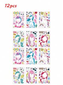 12/24/36pcs Make A Face Stickers For Kids, 6 Different Unicorn Designs Stickers For Kids Birthday Party Favors - Multicolor - View 5