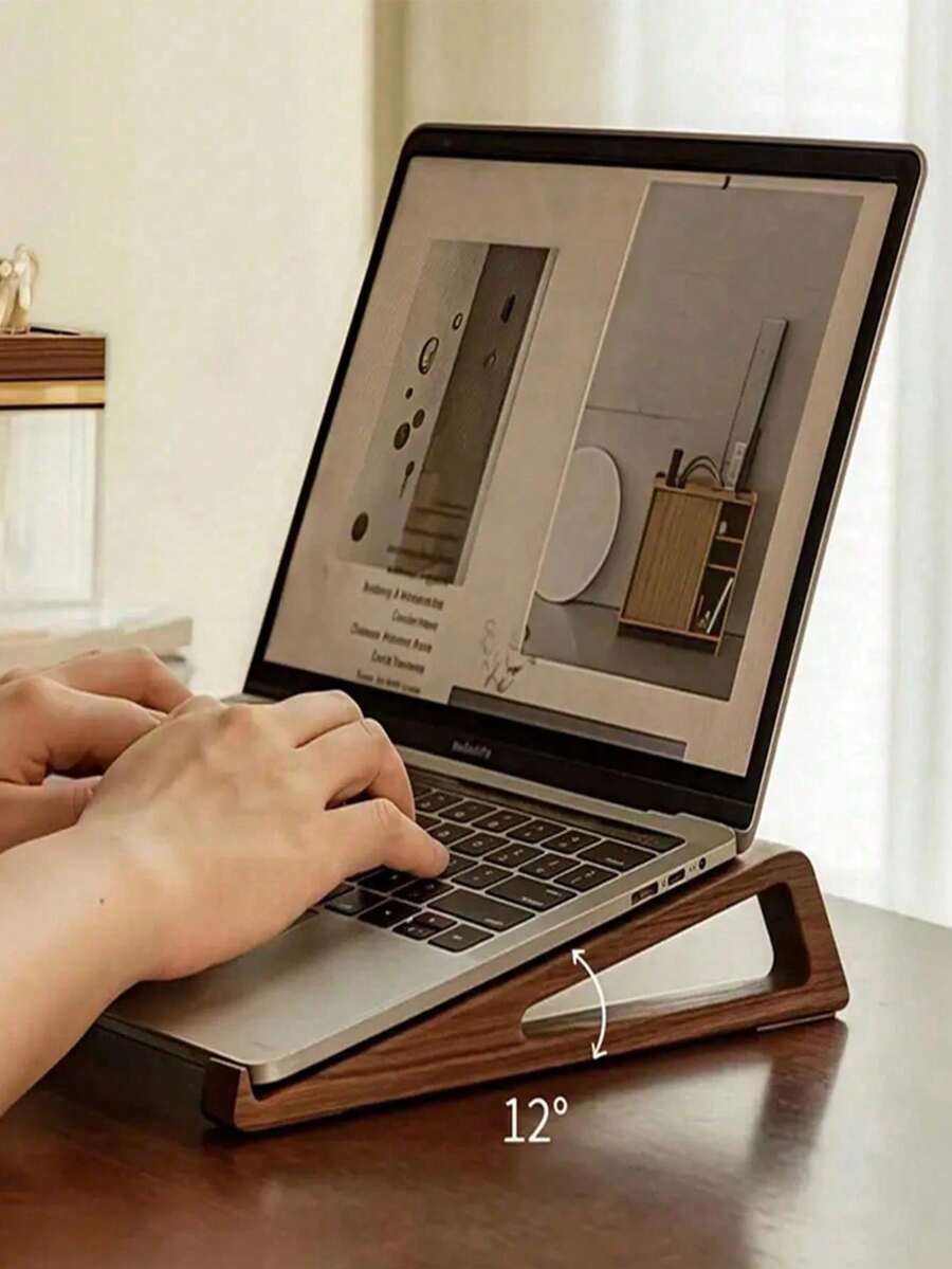 1 Pair Portable Laptop Stand, Portable Desktop Support, Laptop Stand Desktop Height Increase, Ergonomic Angle Adjustment, With Ventilation Design, Triangular Wooden Tray Suitable For Tablets And Mini Laptops, Compact Design - Multicolor - View 1
