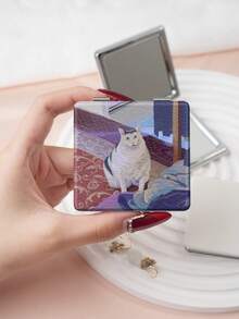 1PC Oil Painting Cat Pet Series Portable Vanity Mirror, Foldable Lightweight Ultra-Thin Convenient Hand Mirror, Durable PU Leather, Suitable For Multiple Scenarios And All People, Foldable Small Square Mirror, Pocket Mirror, Cute Ins Cat Pattern Design, Exquisite Delicate Foldable Structure, Durable Reliable Drop-Resistant, Easy To Carry, Handheld Makeup Mirror, 180° Flip Cover, Multi-Functional Mini Mirror, Compact Mirror, Mirrors, Daily, Holiday - Multicolor - View 7
