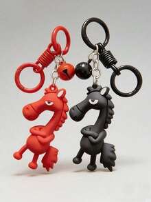 1 pièce Porte-clés unique et mignon en caoutchouc souple en forme de cheval - Fabriqué en matériau souple et léger (cheval noir et rouge). Porte-clés cheval mignon - Sac à dos, clé et pendentif de décoration de voiture, convient pour cadeau d'anniversaire, cadeau de la Saint-Valentin, cadeau de Noël pour les amis. Porte-clés accessoire de voiture - Multicolore - Voir 9
