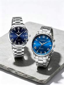 Men's Watch Simple Fashion Sports Wristwatch Chronograph Luminous Calendar Stainless Steel Strap Men's Watch Clock Affordable Back To School Watch - Blue - View 5