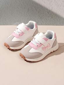 1 Pair Boys & Girls Style Sneakers, Bowknot Hook & Loop Easy On/Off, Wide Toe, Soft Sole, Non-Slip, Comfortable, Versatile, Suitable For Spring/Autumn Outdoor, Indoor, School And Party Wear - Pink - View 4