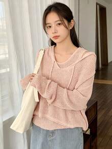 YCYC Autumn/Winter Fashionable Personalized Solid Color Long Sleeve Hoodie Top (Inner Layer Not Included) - Pink - View 2